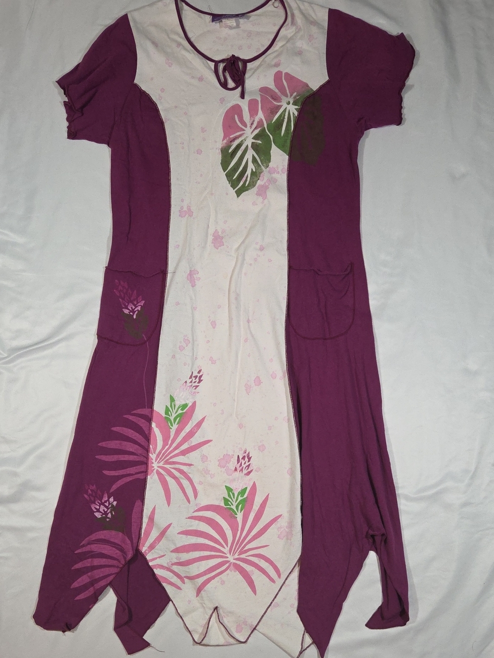 Crazy Fish Purple Floral Handpainted In Hawaii Maxi Dress Size Large